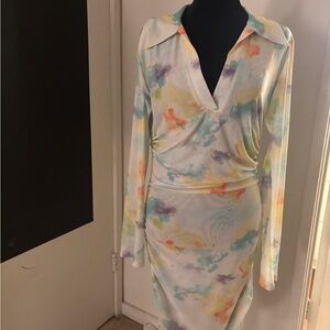 Bar III Pastel Watercolor Long Sleeve Dress